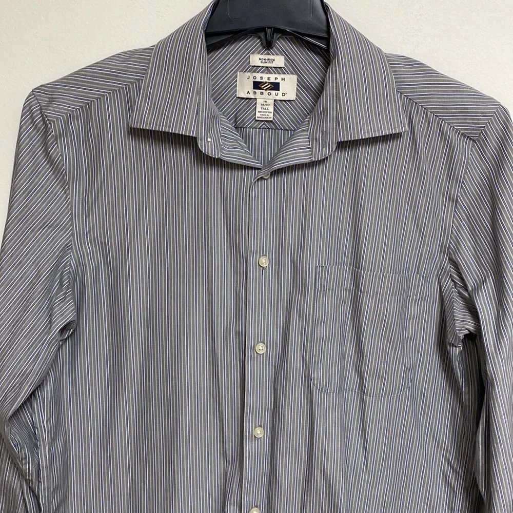 Joesph Abboud Mens Grey/Blue Stripe Slim fit Size 16- 36/37 Shirt - Picture 2 of 6